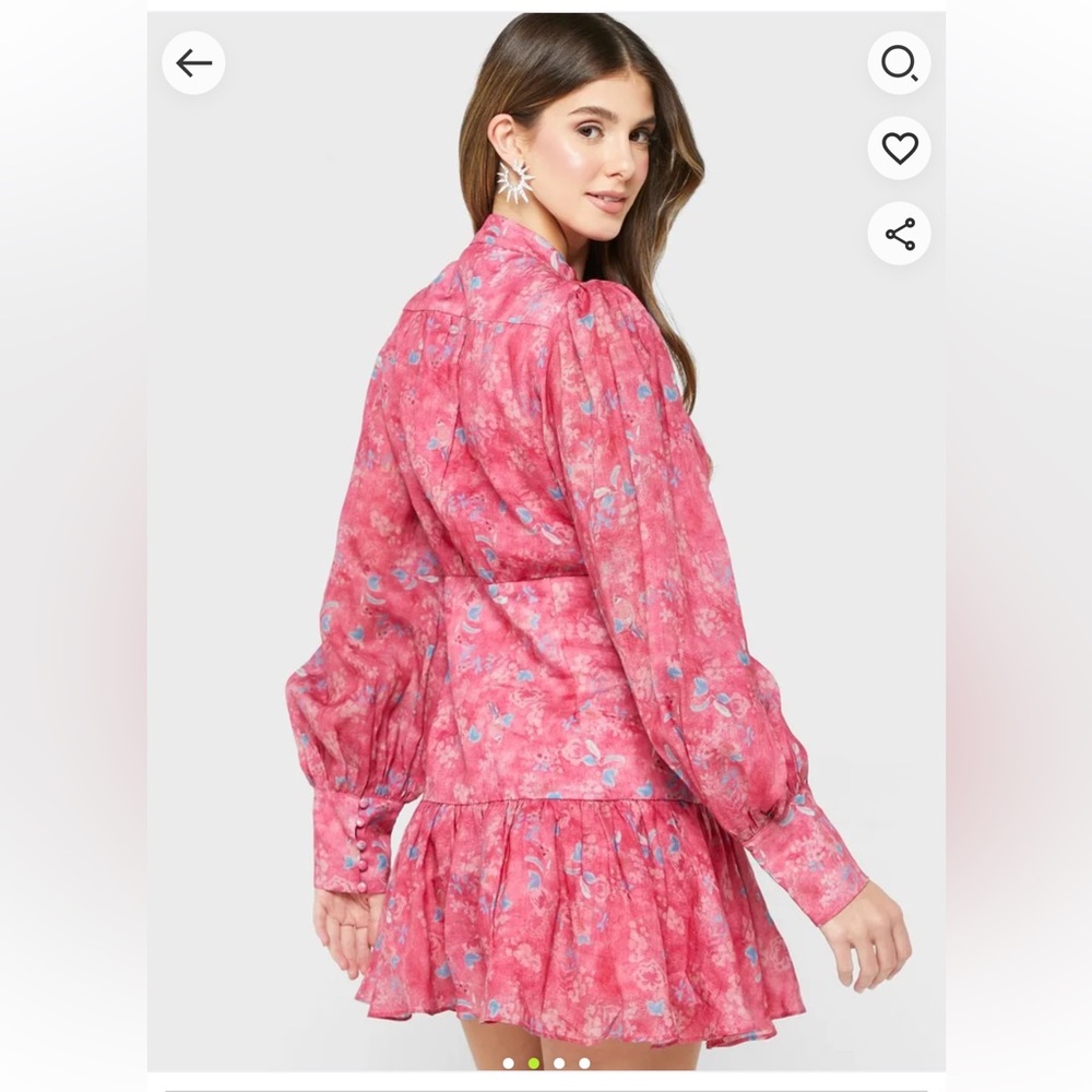 Bardot Nessa Long Poet Sleeve Mini Dress in Pink Bloom size 8